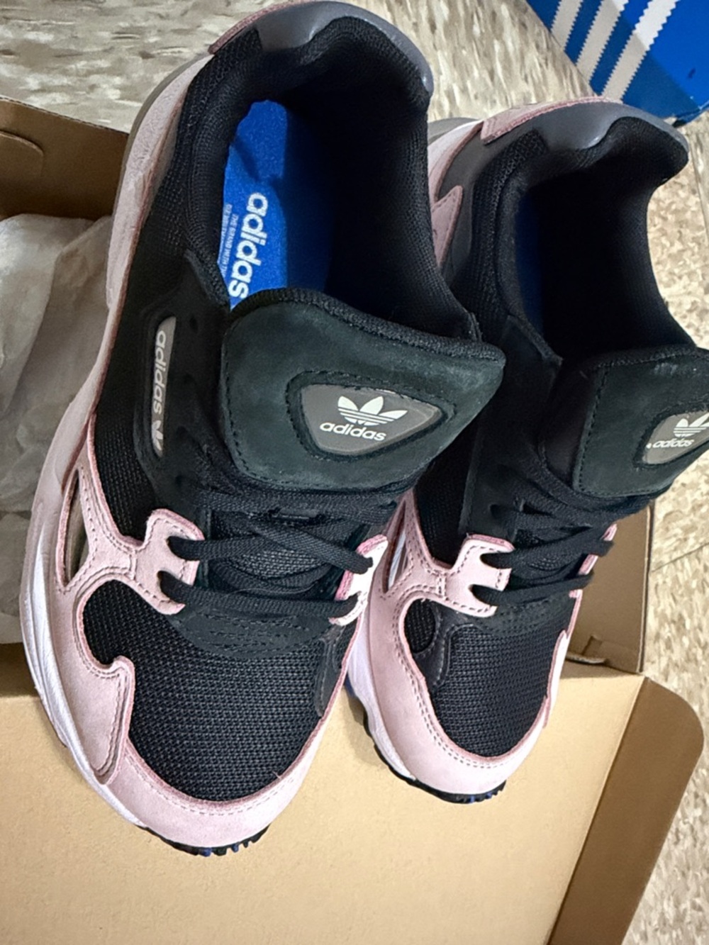 adidas falcon W Black and Pink Retro Runner Sneakers